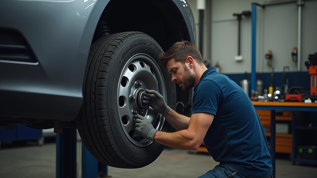 Mechanic's hands removing brake caliper from front wheel assembly during hub removal procedure