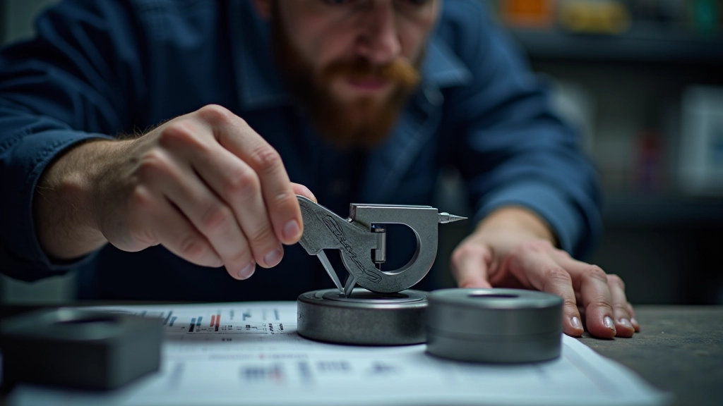 Experienced technician closely inspecting installed bearing assembly with precision tools in professional workshop setting
